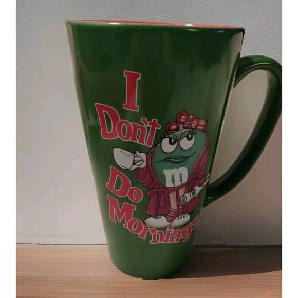M & Ms“I Don’t Do Mornings” Tall Coffee Mug Lazy Green M&M's In a Robe 2005 - Picture 4 of 7